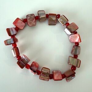 Red Mother-of-Pearl Stretch Bracelet - Elegant Women’s Jewelry
